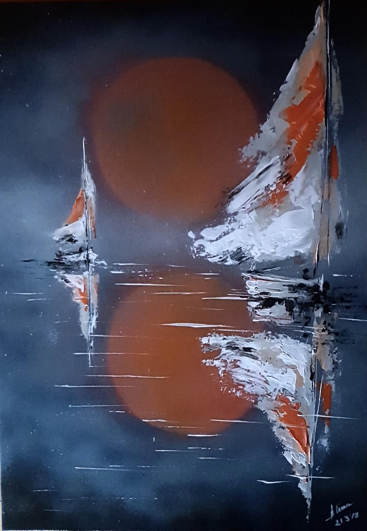 ArteDiAlina.com painting: Silent Red moon between us